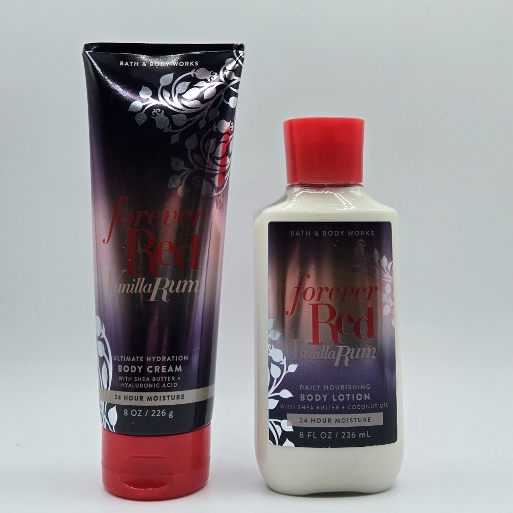 Bath & Body Works Forever Red Vanilla Rum Body Cream and Lotion Set Bundle